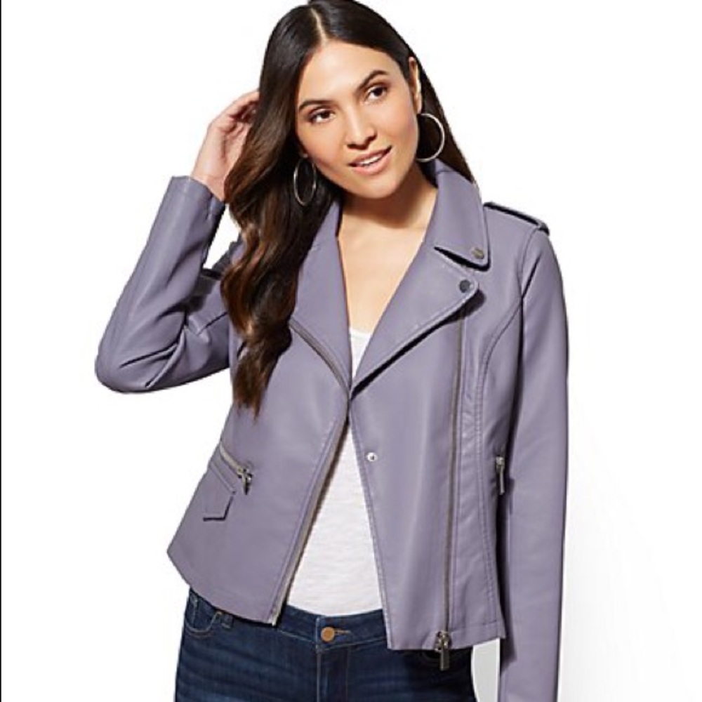 Faux Leather Collar Moto Jacket